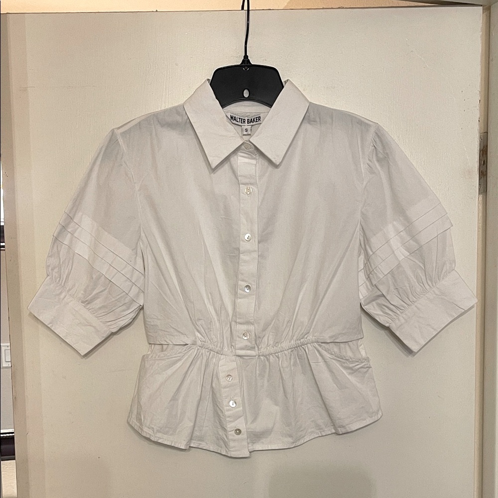 Walter Baker Marie Top white button up collared shirt with side cut outs NWT Sm